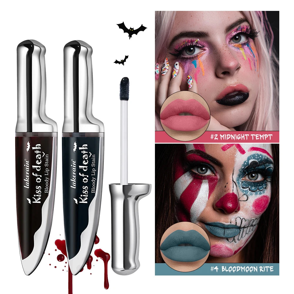 Halloween Gothic Makeup Set 5pcs Lip Stain Dark Cream Blush Eyeshadow Stick Glitter Eyeliner with Bag Cosplay Party Face Body