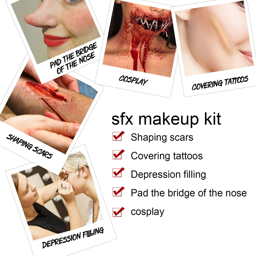 Halloween Face Painting Set Makeup Bag, Special Effects Halloween Horror Cosplay Skin Wax Plasma Scar Painting Makeup Tools