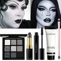 5pcs Halloween Dark Special Effects Makeup Set, White Foundation Black Eyeshadow Black Lipstick Mascara & Makeup Brush for Party