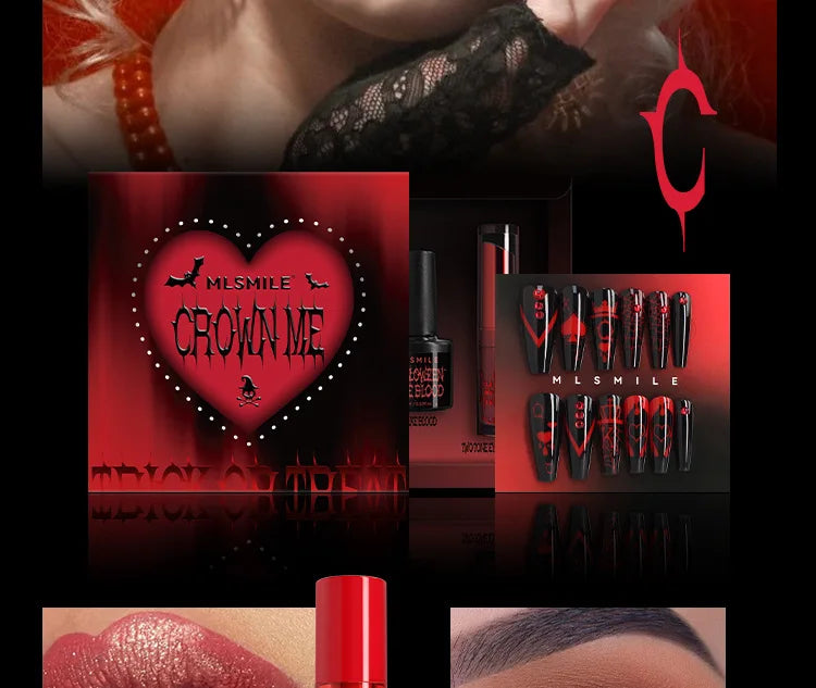Halloween Makeup Set Glitter Lip Glaze Fake Blood Wearing Armor 4pcs/set Festive Set Trick or Treat Cosmetics Makeup For Women