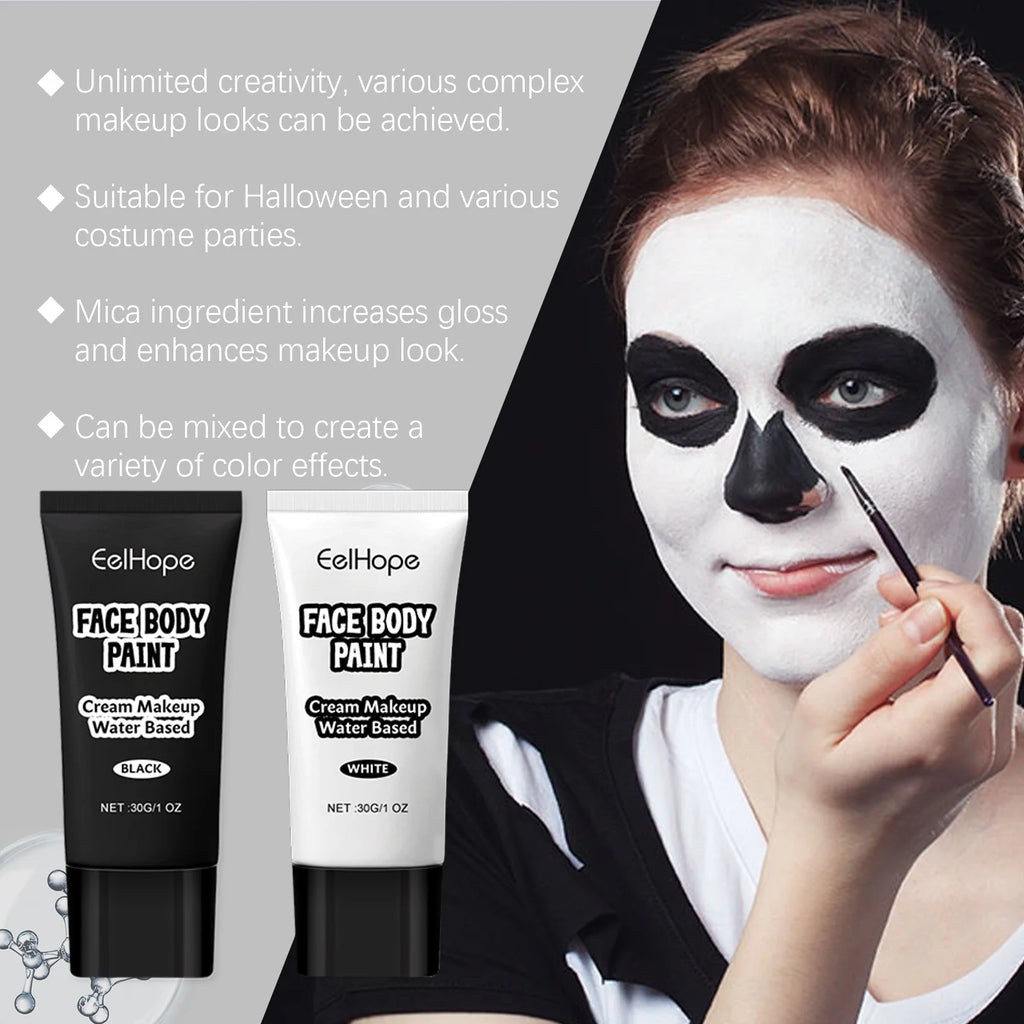 Halloween Makeup Face Body Paint With Brush Long Lasting High Coverage Mild Gentle Skin‑Friendly Halloween Skeleton Zombie