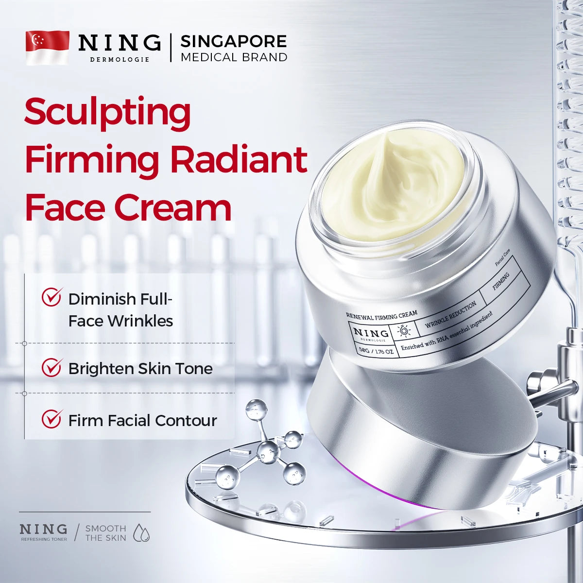 Firming & Brightening Face Cream – Anti-Aging with Yeast RNA, β-Eudesmol, Carnosine, VCIP & Red Myrrh for Skin Renewal