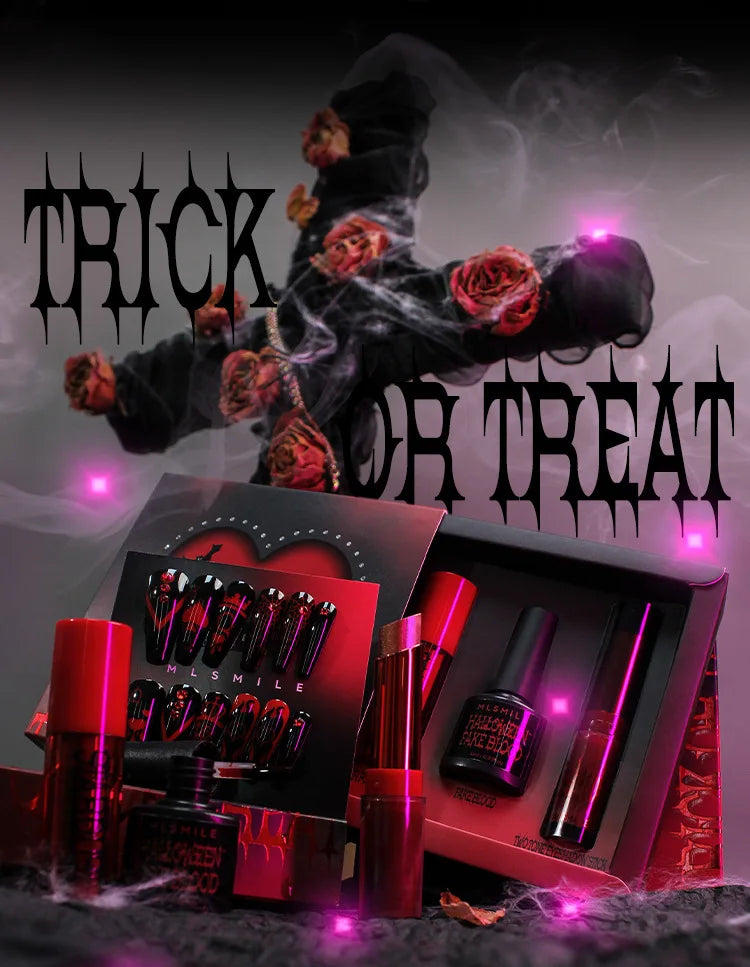 Halloween Makeup Set Glitter Lip Glaze Fake Blood Wearing Armor 4pcs/set Festive Set Trick or Treat Cosmetics Makeup For Women