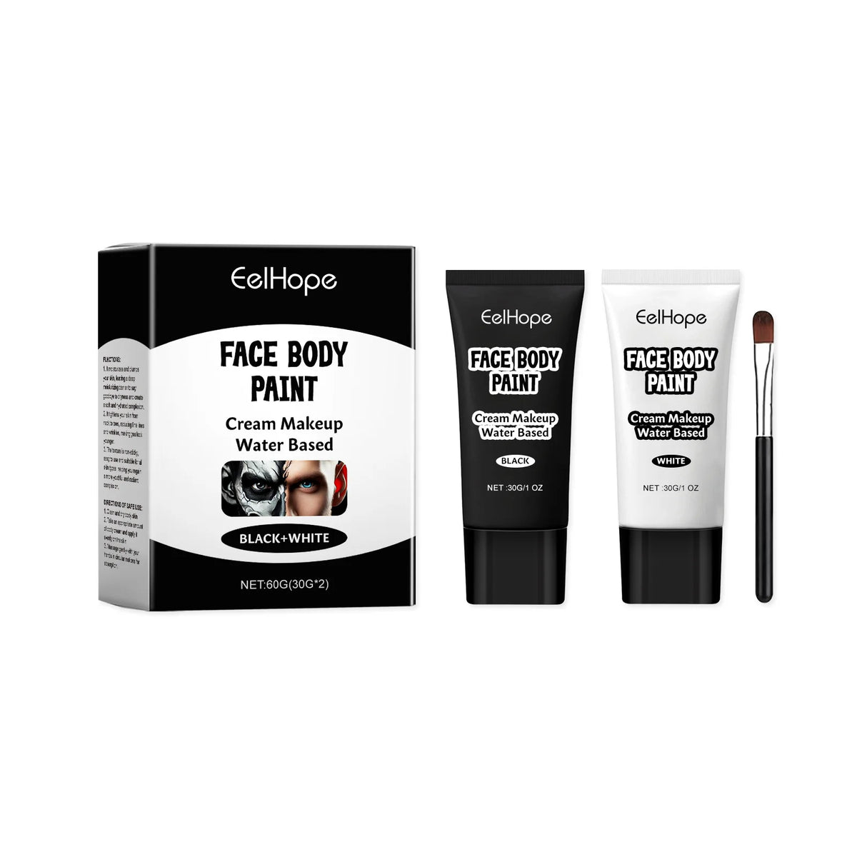 Halloween Black White Makeup Face Body Paint Special Effect Christmas Cosplay Party Supply Full Coverage Lighweight Foundation