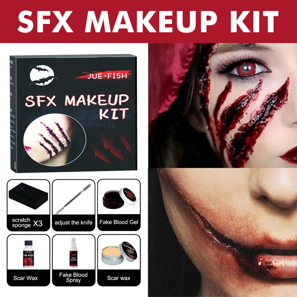 Halloween Face Painting Set Makeup Bag, Special Effects Halloween Horror Cosplay Skin Wax Plasma Scar Painting Makeup Tools