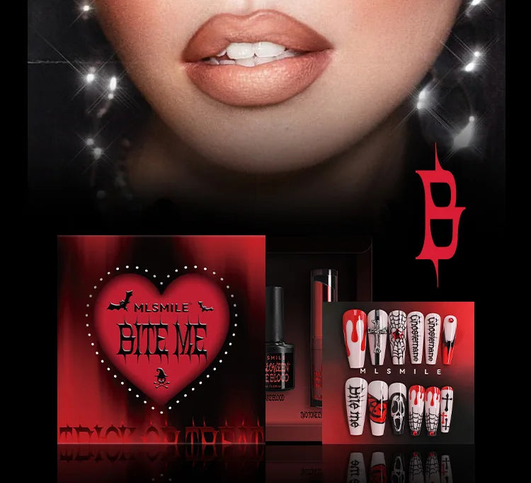 Halloween Makeup Set Glitter Lip Glaze Fake Blood Wearing Armor 4pcs/set Festive Set Trick or Treat Cosmetics Makeup For Women