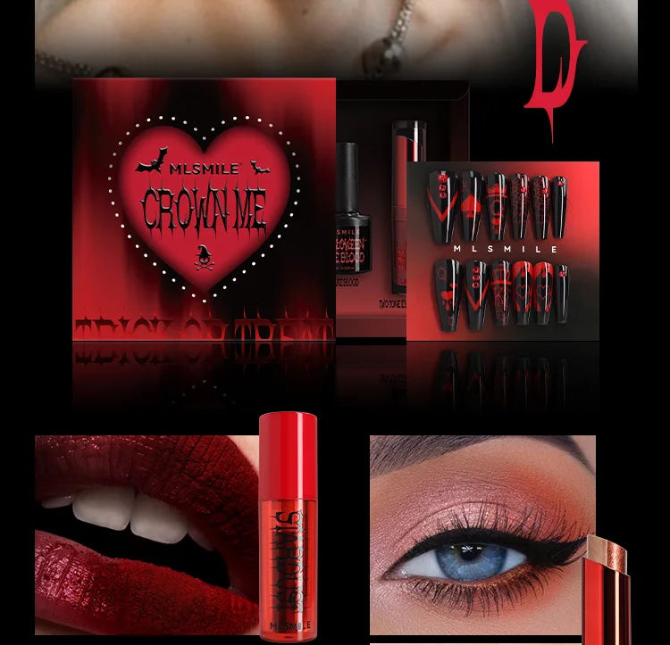 Halloween Makeup Set Glitter Lip Glaze Fake Blood Wearing Armor 4pcs/set Festive Set Trick or Treat Cosmetics Makeup For Women