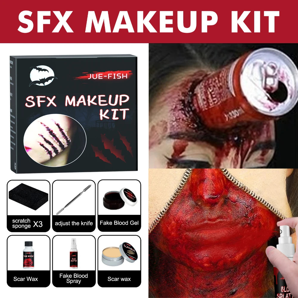 Halloween Face Painting Set Makeup Bag, Special Effects Halloween Horror Cosplay Skin Wax Plasma Scar Painting Makeup Tools