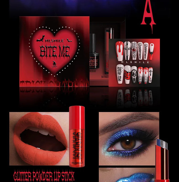 Halloween Makeup Set Glitter Lip Glaze Fake Blood Wearing Armor 4pcs/set Festive Set Trick or Treat Cosmetics Makeup For Women