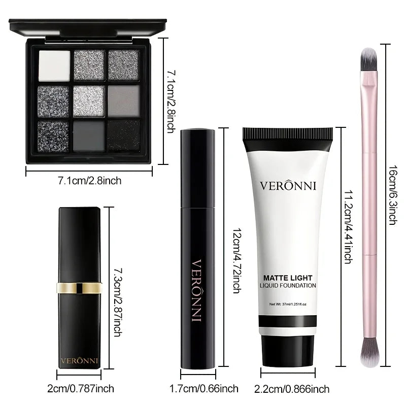 5pcs Halloween Dark Special Effects Makeup Set, White Foundation Black Eyeshadow Black Lipstick Mascara & Makeup Brush for Party