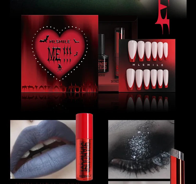 Halloween Makeup Set Glitter Lip Glaze Fake Blood Wearing Armor 4pcs/set Festive Set Trick or Treat Cosmetics Makeup For Women