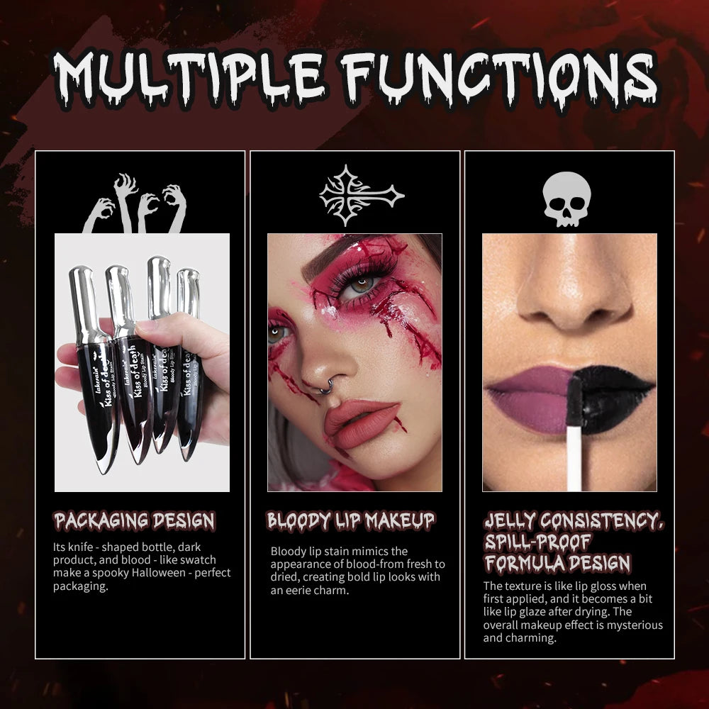Halloween Gothic Makeup Set 5pcs Lip Stain Dark Cream Blush Eyeshadow Stick Glitter Eyeliner with Bag Cosplay Party Face Body