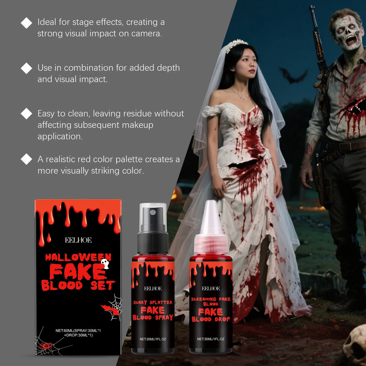 Halloween Makeup Set With Fake Blood Sweat Proof Realistic Wound Scar Gentle Safe Women Man Christmas Decoration Cosplay Make Up