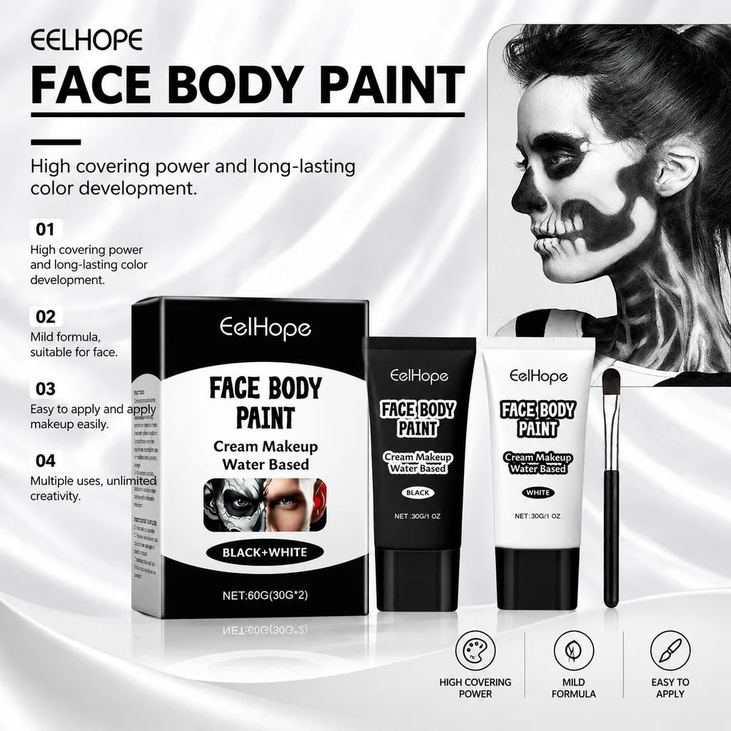 Halloween Black White Makeup Face Body Paint Special Effect Christmas Cosplay Party Supply Full Coverage Lighweight Foundation