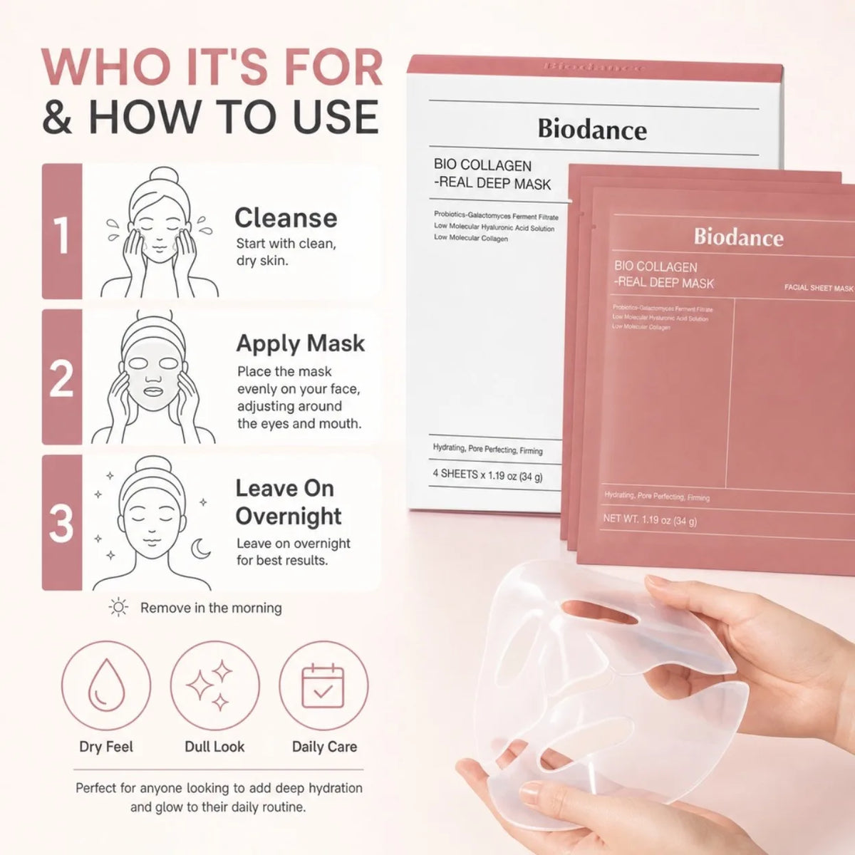 Korean BIO-COLLAGEN Real Deep Mask Overnight Hydrogel,Facial Pore Care Tightening Deep Hydrating Masks Skin Care Gifts for Women