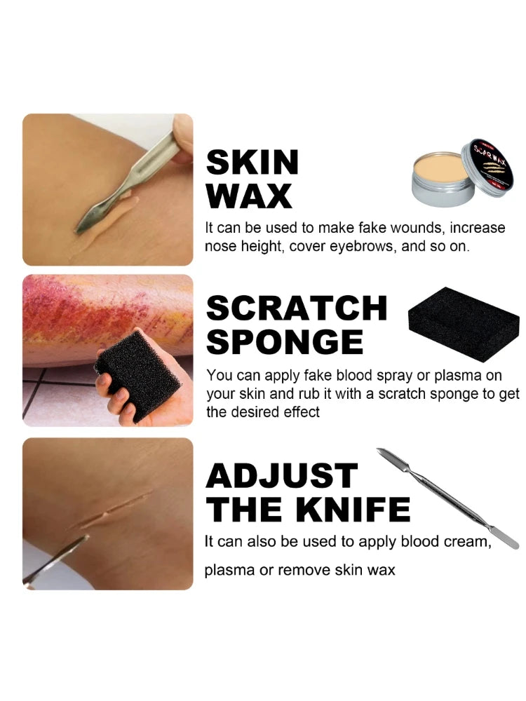 Halloween Face Painting Set Makeup Bag, Special Effects Halloween Horror Cosplay Skin Wax Plasma Scar Painting Makeup Tools