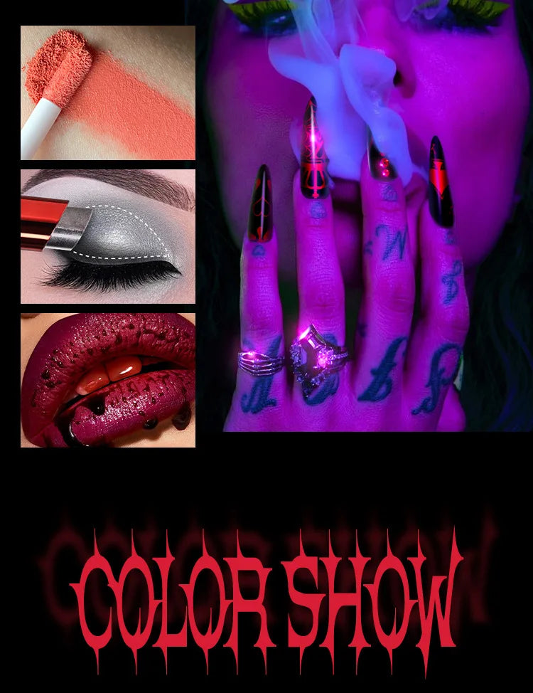 Halloween Makeup Set Glitter Lip Glaze Fake Blood Wearing Armor 4pcs/set Festive Set Trick or Treat Cosmetics Makeup For Women
