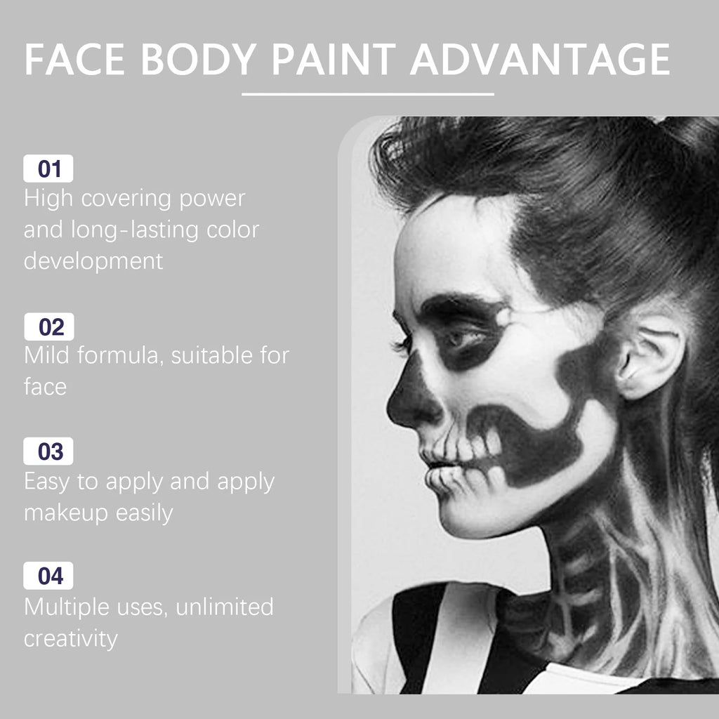 Halloween Black White Makeup Face Body Paint Special Effect Christmas Cosplay Party Supply Full Coverage Lighweight Foundation